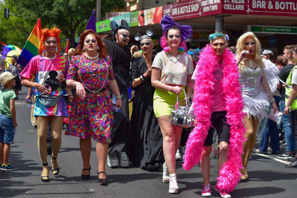 Drag queen in the march of 2016 Midsumma Festival Gay Pride for celebrating the right of LGBTQ in Melbourne, Australia