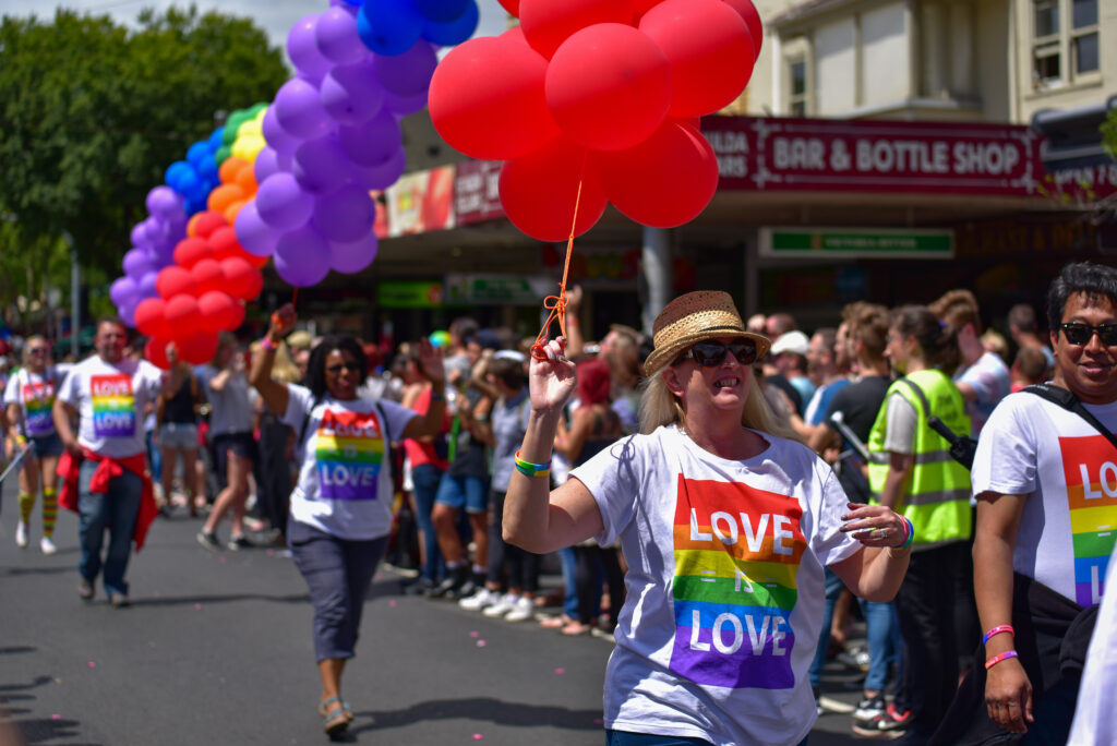 People in the march of 2016 Midsumma Festival Gay Pride for celebrating the right of LGBTQ in Melbourne, Australia